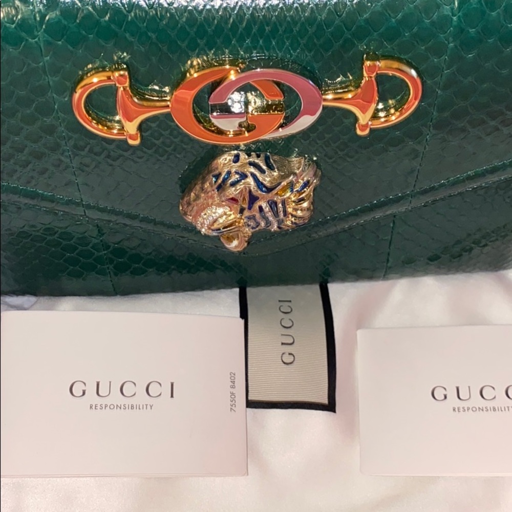 Gucci Rajah Green Genuine Python Bag - Picture 9 of 15